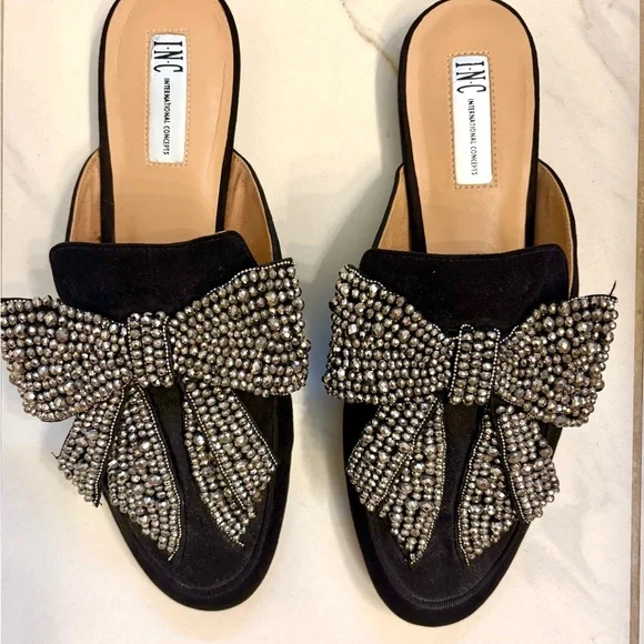 INC International Concepts Women's Black Embellished Bow Mules NEW size 10 - Picture 1 of 4